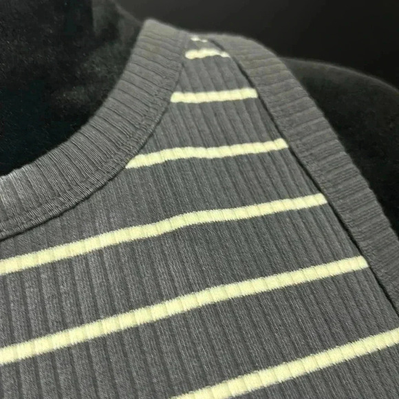 Gap Rib Knit Round neck,tank top/shell, stripe, stretch,gray and ivory - Picture 2 of 9